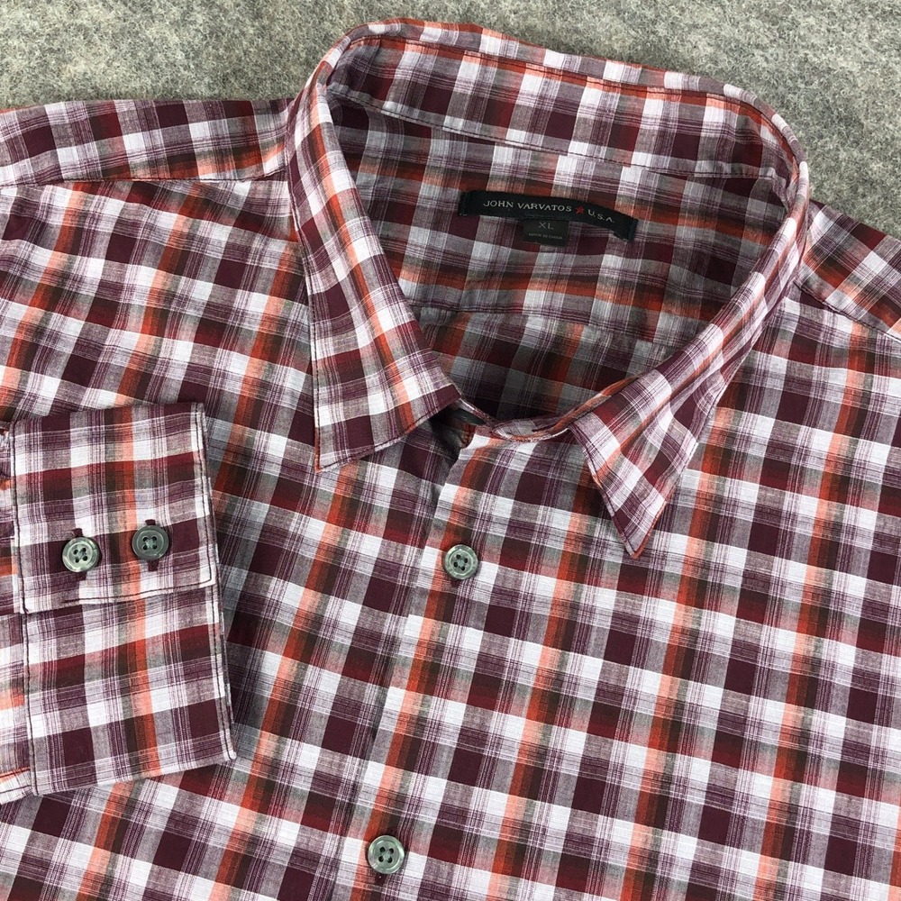 John Varvatos Button Up Shirt Mens XL Red Purple Plaid Long Sleeve Cotton Rock